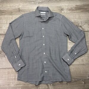 Eton Dress Shirt Men's M Slim Fit Merino Wool Houndstooth Blue White Flaw Front